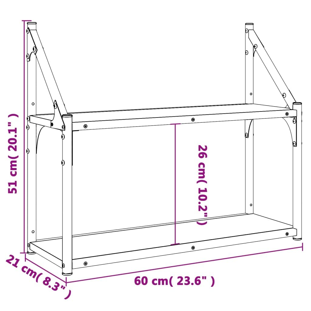 vidaXL 2-stöckiges Wandregal Sonoma-Eiche 60 x 21 x 51 cm Holzwerkstoff