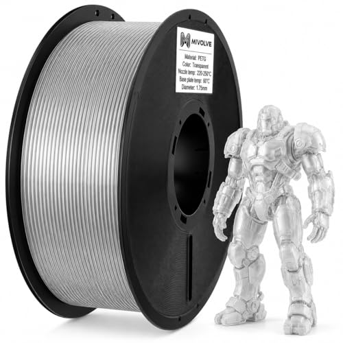 MIVOLVE PETG Filament 1.75 mm - Hohe Präzision Hohe Geschwindigkeit 30-600 mm/s 3D Drucker Filament - 1KG 3D Drucken Filament Spule Geeignet Für Die Meisten FDM 3D Drucker (Transparent 1 kg)