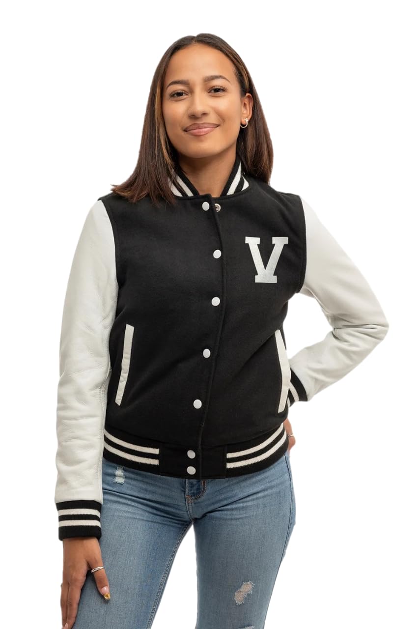 koverify Cotton Blend A to Z Letter Embroidery Stylish Long sleeve Letterman Black Varsity Jacket for Women-picture-43