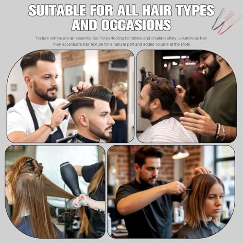 Image of 4 Pcs Texture Hair Comb, 10.5x22.5cm Volumizing Detangling Curly Hair Brush, Portable Travel Blow-Dry Styling Tool for Men, Black Pink Blue Gray Assorted Colors