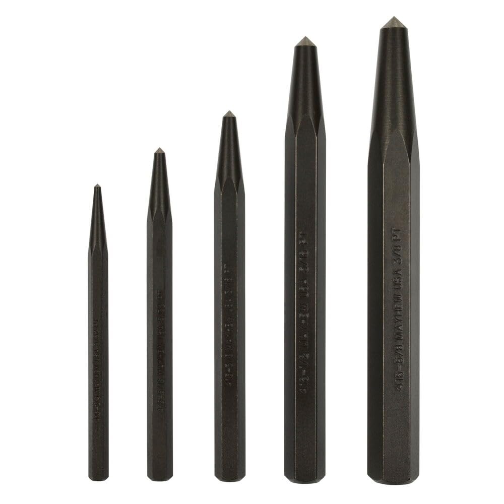 Mayhew Tools 62214 Center Punch, 5-Piece Set, Black Oxide Finish