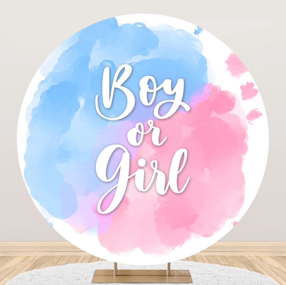 200cm Sfondo Ragazzo o Ragazza Rotondo Bambino Genere Rivelare Doccia Cerchio Fotografia Copertura Acquerello Blu Rosa Inchiostro