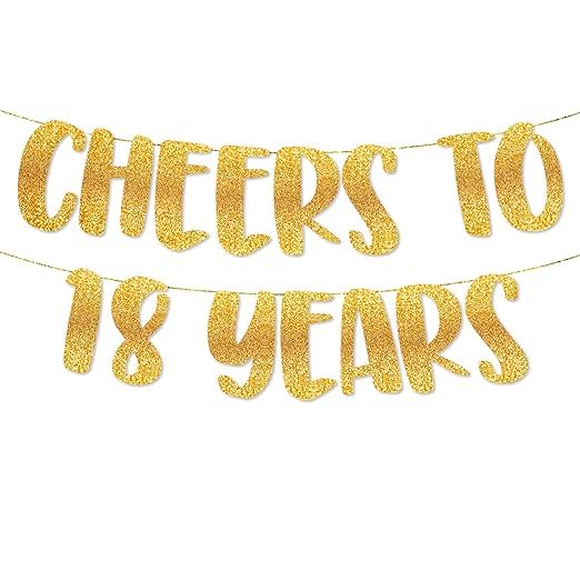 Cheers to Banner | 18th Birthday Party Golden Glitter Banner | Party Decorations and Supplies | Wedding Anniversary Decorations | Pre-Strung-image-6