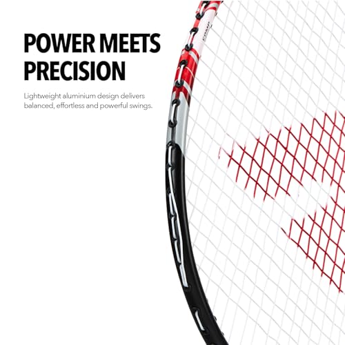 Image of Boldfit Badminton Rackets Aluminium Badminton Racket with Full Cover Bag Standard Shuttle Bat Match Shuttle Bats Lightweight Badminton Shuttle Bat Aeroflex - Red Set