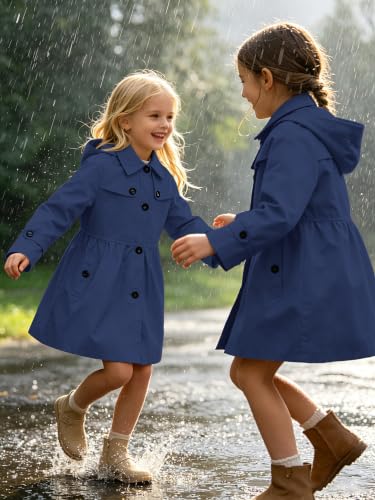 Image of Cromoncent Girl's Rain Jackets Waterproof Hoodie Trench Coat Cute Dress Coat Outerwear, 3-12 Years