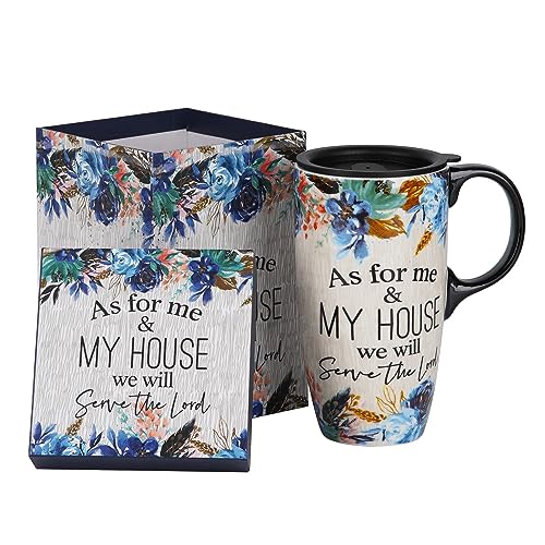 DUSVALLY Ceramic Mug Tall Coffee Cup with Lid, Handle and Gift Box Latte Mug 17oz,Blue Flower, Medium (Approx. 3.5 x 6.5 inches) - Image 2