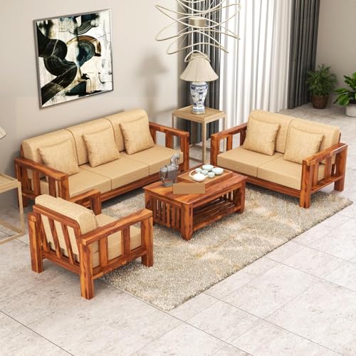 Image of Sheesham Solid Wood Six Seater Sofa Set for Living Room(6 Seater) (Provencial Teak)