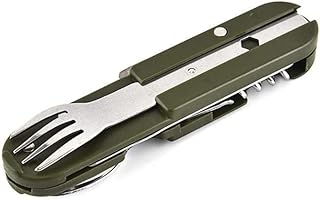 Vajilla de camping de acero inoxidable 5 en 1，Herramientas para acampar al aire libre，Vajilla de exterior，Vajilla plegable multifuncional，Vajilla de viaje(1 paquete)