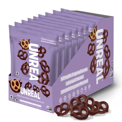 UNREAL Dark Chocolate Covered Pretzels, 7g Sugar, Chocolate Candy Treat