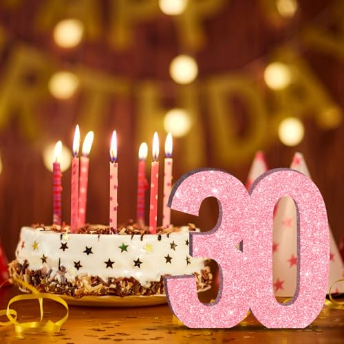 Image of 7.8 IN Glitter Birthday Number Table Decoration Freestanding Party Centrepiece Sparkly Pink Number Ornament for Celebrations Reusable - 30