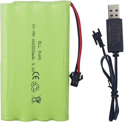 Miniatura 1 de Fytoo Batería recargable AA de 9.6 V 2800 mAh con enchufe SM-2P con cable de carga USB para juguetes RC coches, camiones, tanques, vehículos de
