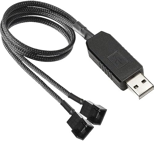 Gebildet Full Speed 12V Voltage Step-Up USB to Dual 3-Pin and 4-Pin PC Fan Sleeved Power Adapter Cable