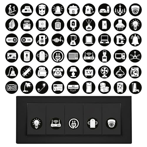Image of GLUN 600 Switch Board Stickers with 60+ Icons (Obsidian White) | Decorative Switch Stickers for Home, Hotel & Office | Luxury Vinyl Self Adhesive Switch Covers for Lights, Fans & Appliances