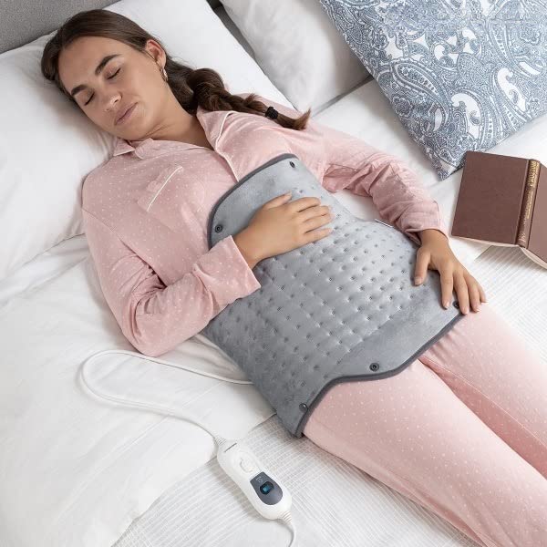 Cuscino riscaldante elettrico per fisioterapia, coperta elettrica, allevia il dolore alla schiena muscolare, spalla e nuca, 3 livelli di temperatura, 100 W, grigio