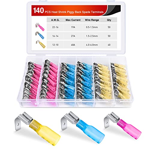 Nilight 140PCS Heat Shrink Piggy Back Spade Terminals Connectors