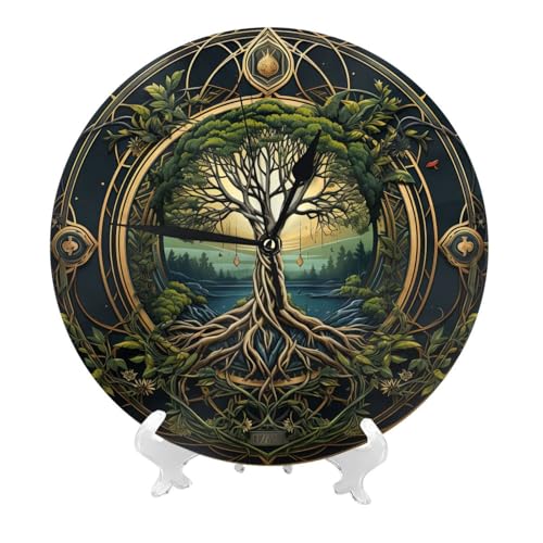 BurstDCang Tree of Life Moon Phase 10in Round Wall Clock Non-Ticking Battery Silent Clock Modern Style Decorative for Living Room, Kitchen, Home,Bathroom, Bedroom