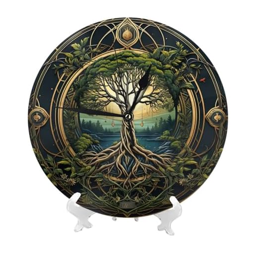 Burst DCang Tree of Life Moon Phase 10 in Round Wall Clock Non Ticking Battery Silent Clock Modern