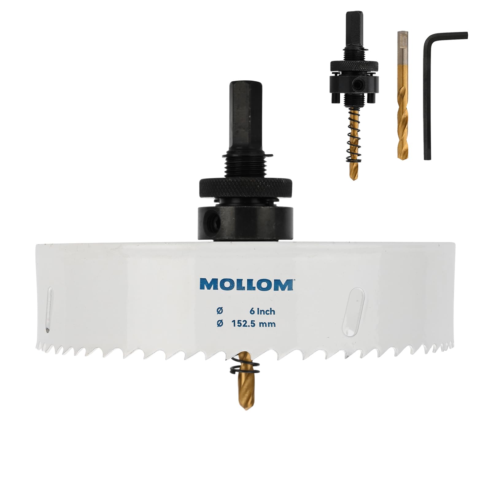 Mollom (152.5mm | 6") HSS M42 with 8% Cobalt BI-Metal Hole Saw with 2 Pilot Drill Bits & Arbor Smooth Cutting for PVC,Drywall,Wood,Plastic,Gypsum