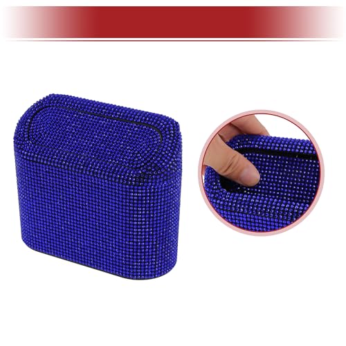 Image of ACROPIX Car Trash Can Trash Bin Rhinestones Hanging 6.3 inch Length 2.8 inch Width 5.5 inch Height Blue Black Rhinestone ABS