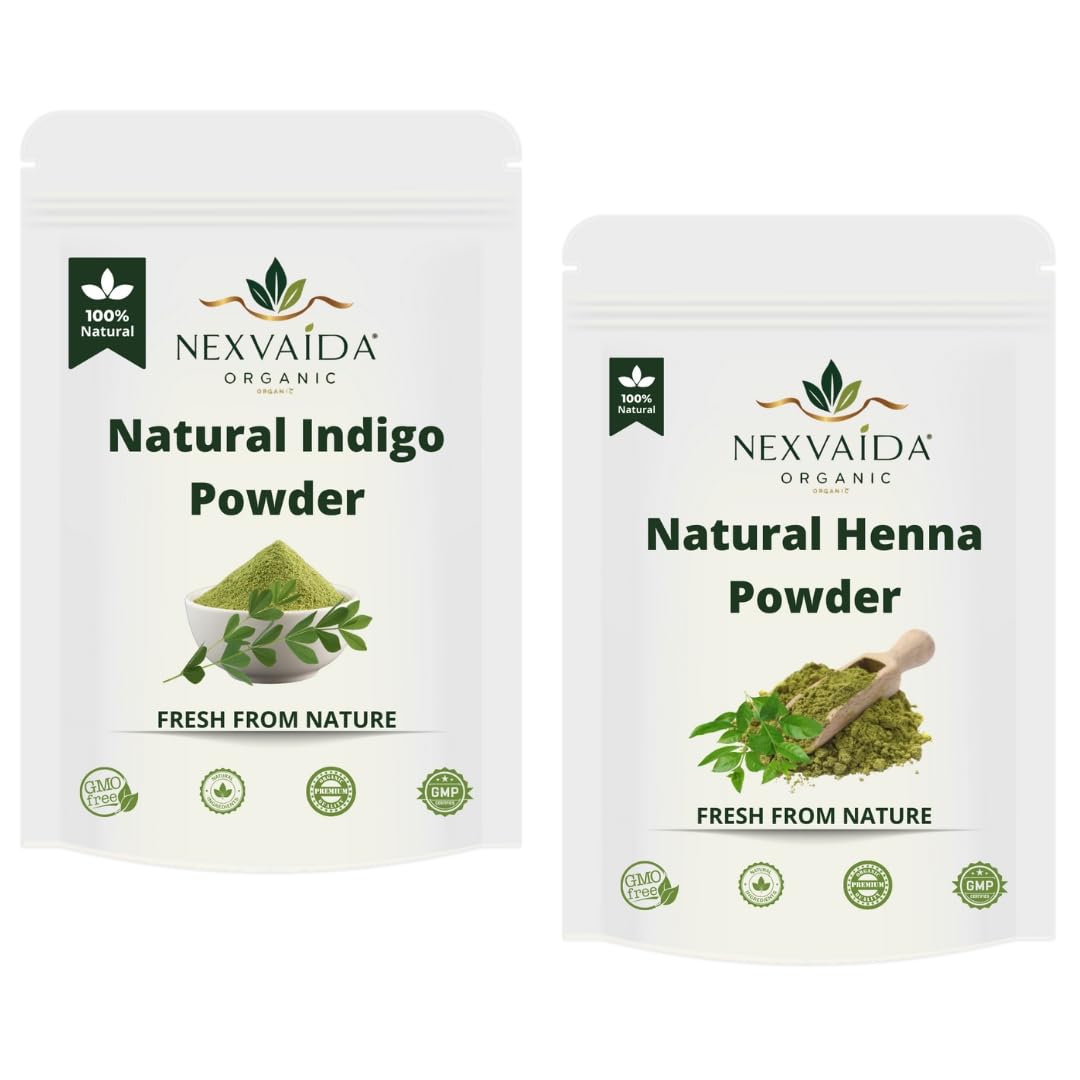 NEXVAIDA Natural Hair Dye Combo - Henna & Indigo Powder | (100 gm + 100 gm = 200 Grams) | 100% Pure Leaves for Black Hair Color |-picture-25