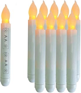 Youngerbaby Conjunto de 12 mini velas amarelas de LED operadas por pilhas, velas cônicas sem chama para decorações de casamento, Natal, Ação de Graças – Pilhas não incluídas – Velas brancas