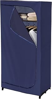 WENKO Armario con Repisa Business - guardarropa móvil, armario plegable, Poliéster, 75 x 160 x 50 cm, Azul oscuro
