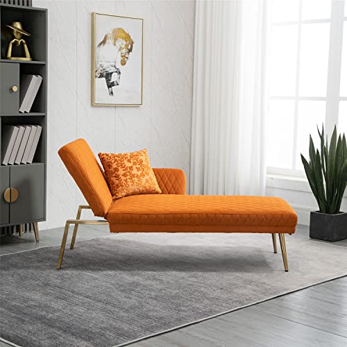 Latifolia Contemporary Velvet Accent Loveseat Chair, Adjustable Multifunctional Sofa With Rose Gold Metal Feet, Futon Sofa Bed For Living Room, Bedroom, Orange #TOP4