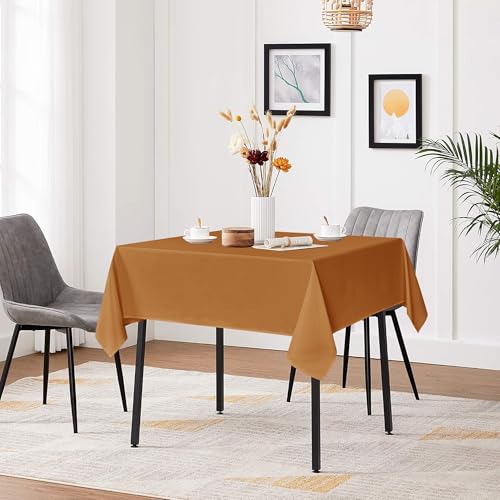 Image of sancua Square Tablecloths Fall Table Cloth Light Brown Bronze, 85x85 Inch | For Square or Round Tables, Washable Polyester Cover for Thanksgiving Dinner, Holiday Party, Decorative Display Tables