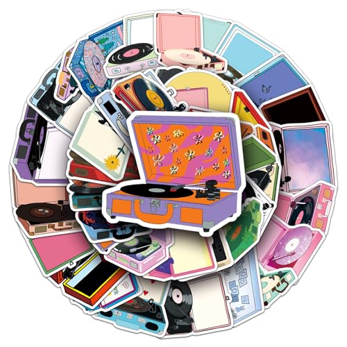 Retro Record Player Stickers for Scrapbooking,50 Pcs Vintage Vinyl Player Decals, Waterproof Vinyl...
