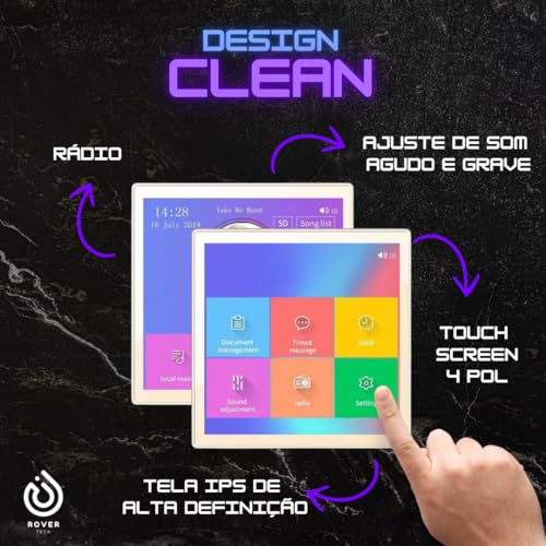 Rover Tech M86E2 Amplificador de Parede Bluetooth, Tela Touch, Controle Remoto