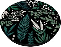 Vista 2 de Follaje de helecho botánico verde y bayas blancas con estampado floral PopSockets intercambiables PopGrip