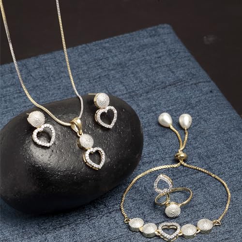 Zeneme Jewellery Set for Women American Diamond Necklace Set with Earrings, Bracelet and Ring Jewellery for Girls and Women (Image - 2)
