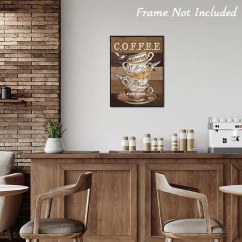 Dazzlewall Vintage Rustic Coffee Mug Wall Art, Stacked Mugs with Hummingbirds for Coffee Bar Kitchen Dining Room 12x16 in Unframed - Image 2
