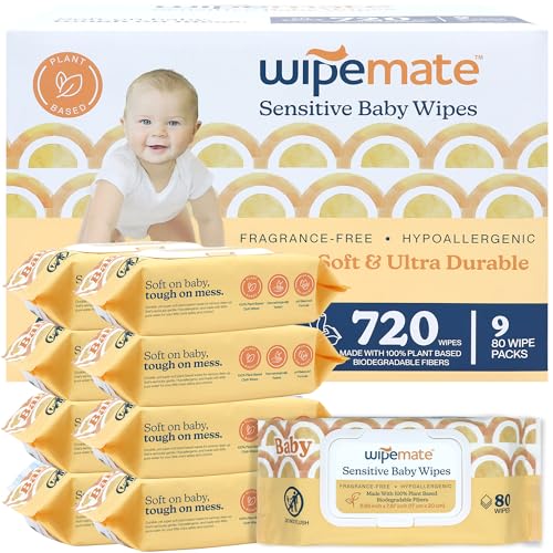 Wipemate EWG-Verified Premium Baby Wipes, 99% Water-Based, Plastic-Free, Ultra-Soft Plant-Based Wipe, Chlorine/Alcohol-Free, pH-Balanced, Hypoallergenic Cruelty-Free with Durable Flip-Top Lid 720-Ct