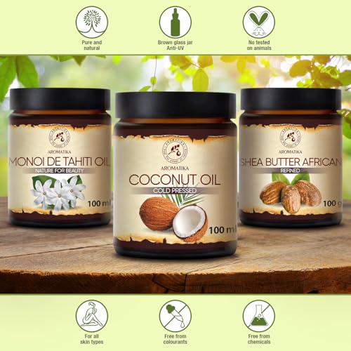 Unrefined Coconut Oil - 100% Pure Natural Cold Pressed 100ml Glass Bottle - Cocos Nucifera Oil - Indonesia - Benefits for Skin Hair Face Body