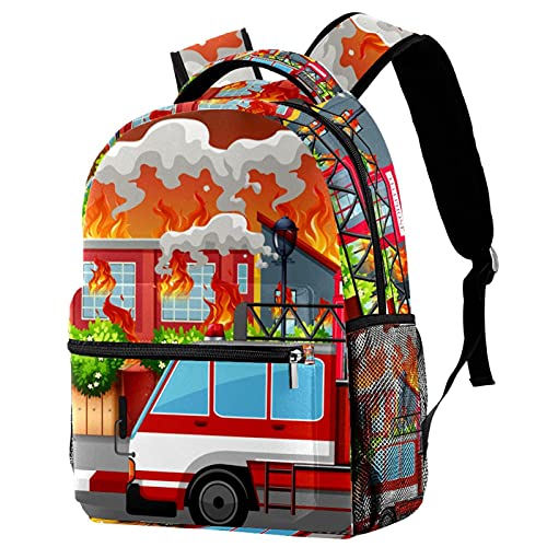 Petit sac à dos avec poches filles garçons motif camion pompier rouge