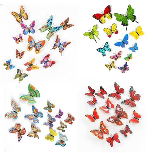 48 Stück Schmetterling Deko, Bunte Schmetterlinge Mit Magneten und doppelseitigem Klebeband, 6-12 cm 3D Schmetterlings Für Kleidung, Rucksack,...
