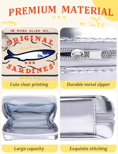 Cessfle Canned Sardines Makeup Bag, Funny Sardine Tin Fish Cosmetic Bag, Creative Cute Makeup Bag Kawaii Pencil Case Pouch, Coquette Make up Pouch for Women4