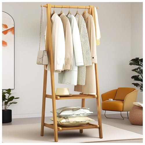 BEARQUN Portant à Vêtements en Bois, Porte-Manteaux avec Étagère à Chaussures, Solide et Durable, avec Crochets, Capacité de Charge de 100 kg, pour...
