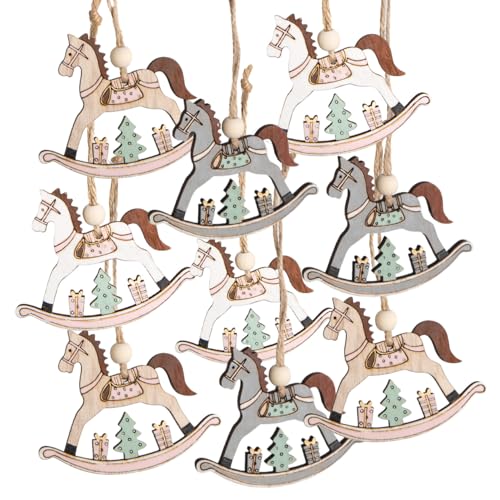 Logbuch-Verlag 9 Holzpferde Weihnachten Anhänger Holz mit Schnur...