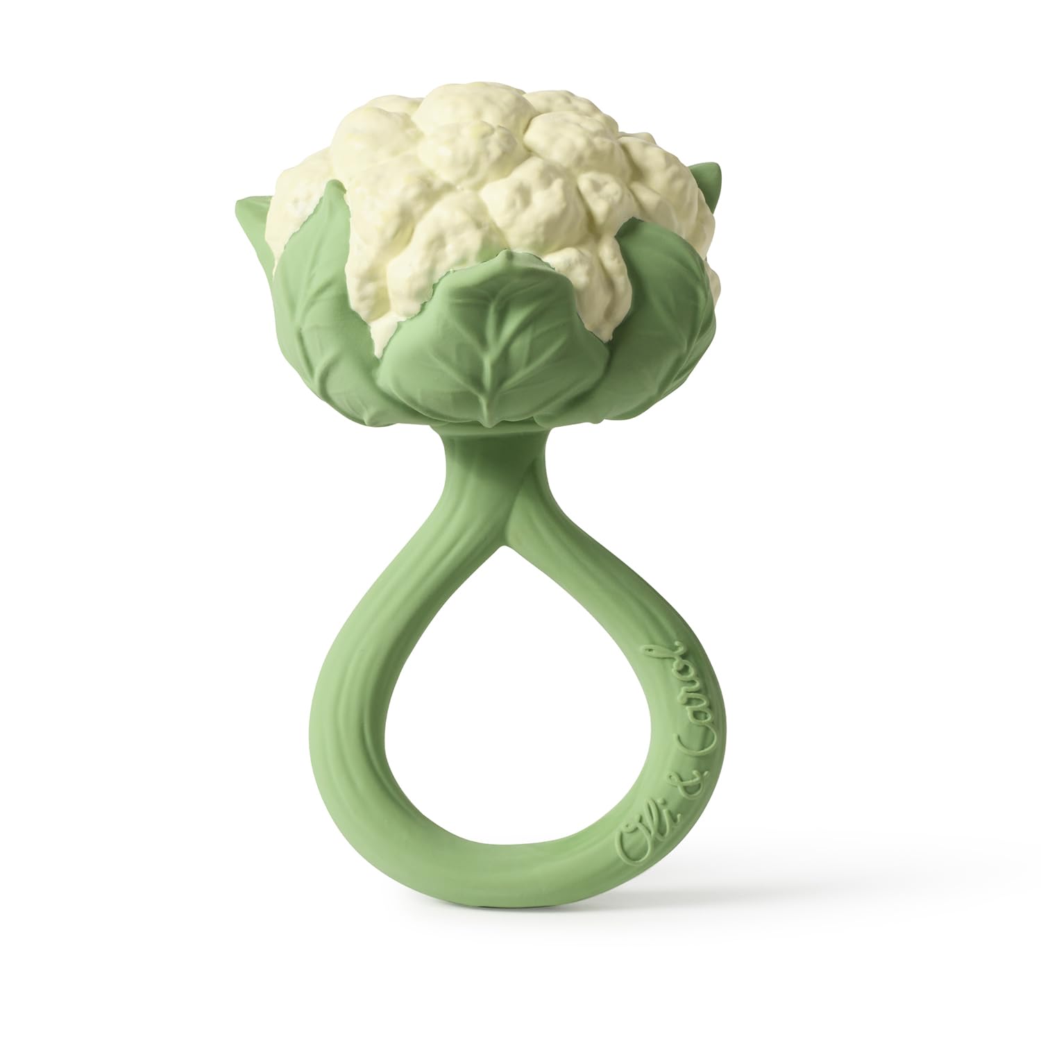 Oli & Carol - Hochet et anneau de dentition pour bébé en caoutchouc naturel - Cadeau pour bébé 0 3 6 mois, 1 an - Cauliflower