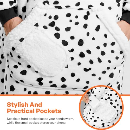 Image of Giggling Getup Wearable Blanket Hoodie for Women and Men Sherpa Fleece Hooded Blanket Sweatshirt Warm Cozy Sherpa Wearable Throw Oversized Hoodie with Giant Pocket & Sleeves for Adult Dalmatian