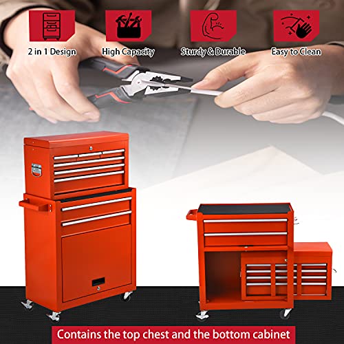 Jd Trading 8-Drawer Rolling Tool Chest 2 In 1 High Capacity Tool Box Detachable Organizer Tool Storage Cabinet With 4 Wheels & Lockable Lined Drawers For Garage Warehouse Workshop (Red) #TOP1