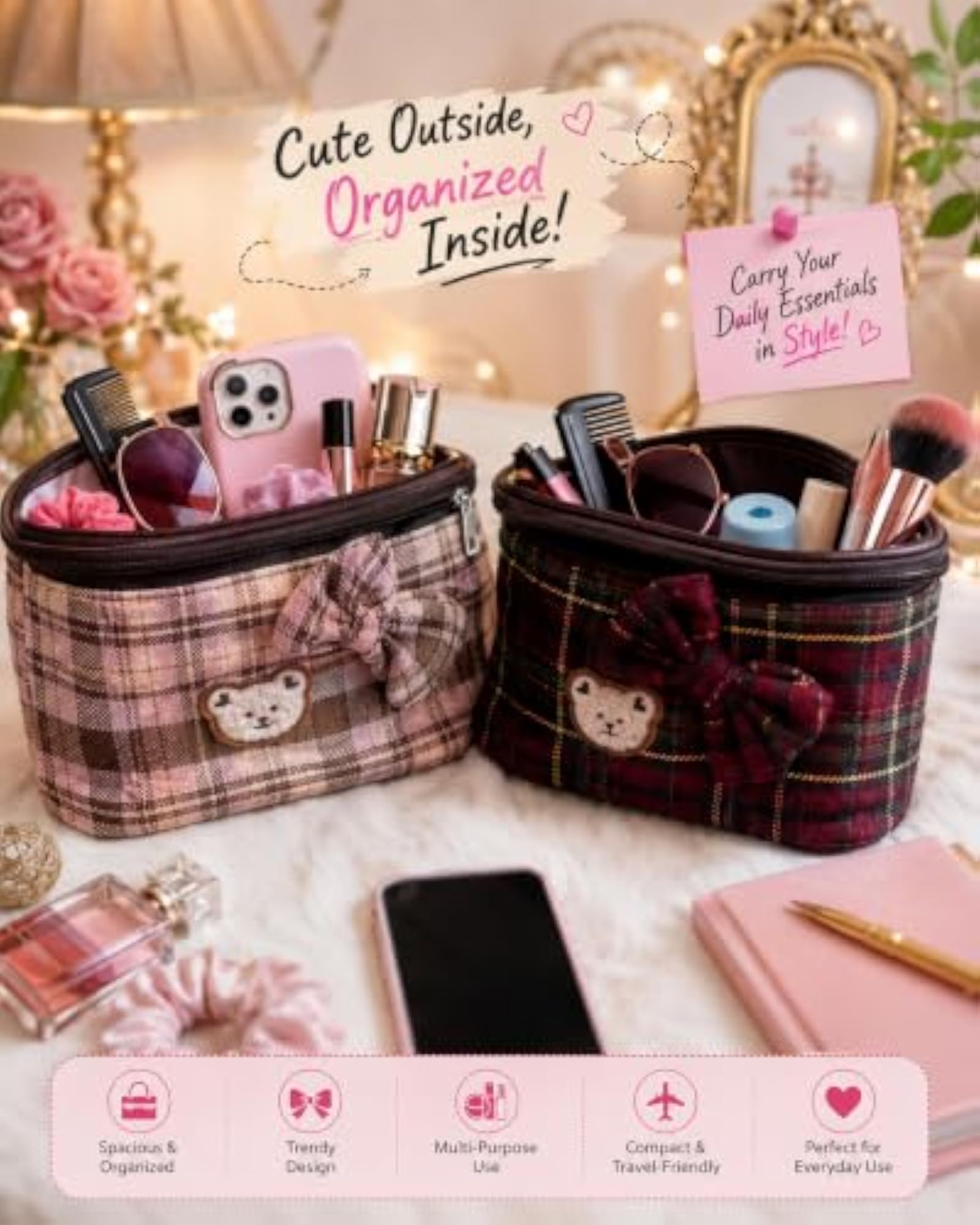 Cute Korean Style Makeup Organizer Bag, Travel Vanity Case