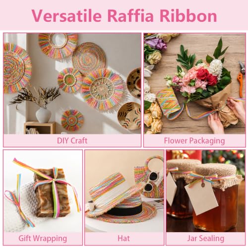 Image of BEVTEE 175 Yards Raffia Yarn for Crochet, Ribbons for Crafts, Colorful