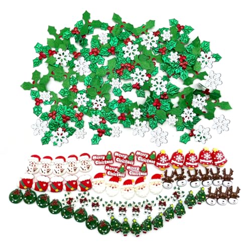 Yxtwaeh 210 Pcs Mini Christmas Decorations for Crafts Holly Leaves with Berries Miniature Snowflake Resin Charms Santa Snowman Flatback Embellishments for Xmas Wreath DIY Craft