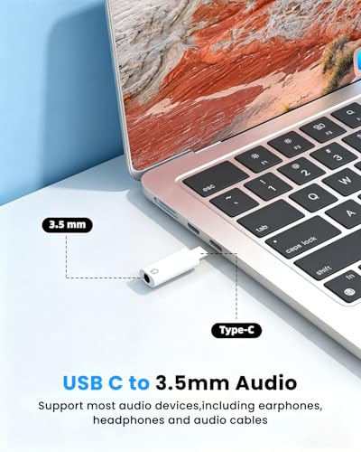 Image of Verilux 2Pcs Type C to 3.5 mm Adapter, HiFi DAC 3.5 mm Jack to Type C Connector, Plug and Play Stereo & Mic Support for Phones, Tablets, Laptops, Compact Portable C to 3.5 mm Audio Connector