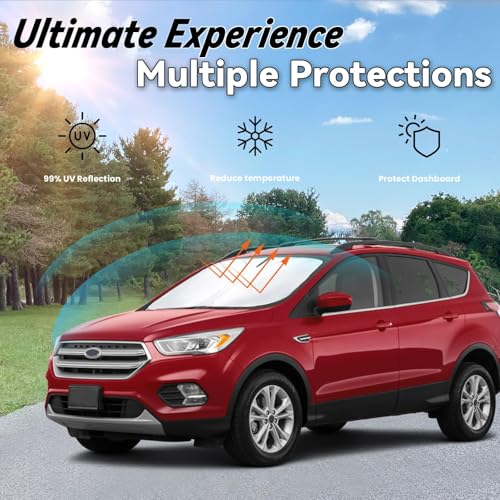 Image of Car Front Windshield Sun Shade for Ford Escape 2020-2024, Car Window SunShades Shield Cover Visor Protector with 240T Reflective Fabric UV & Sun Heat Protection Accessories