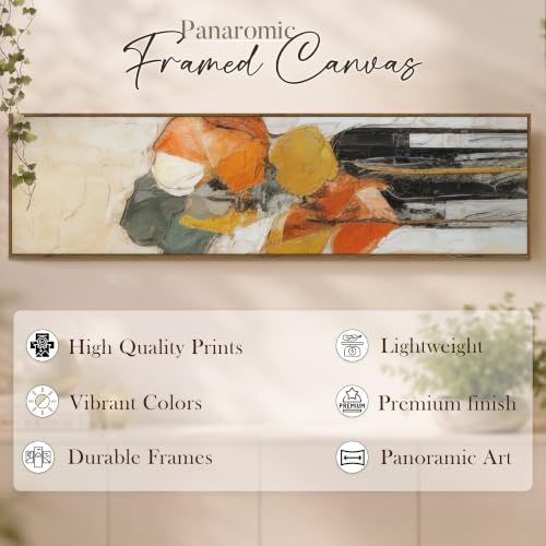 Image of Large Canvas Painting Panel Framed Wall Painting Colorful Abstract Framed Luxury Paintings for Home Decoration, Living room, Bedroom and Office Decor (Orange, 13x47 Inch)