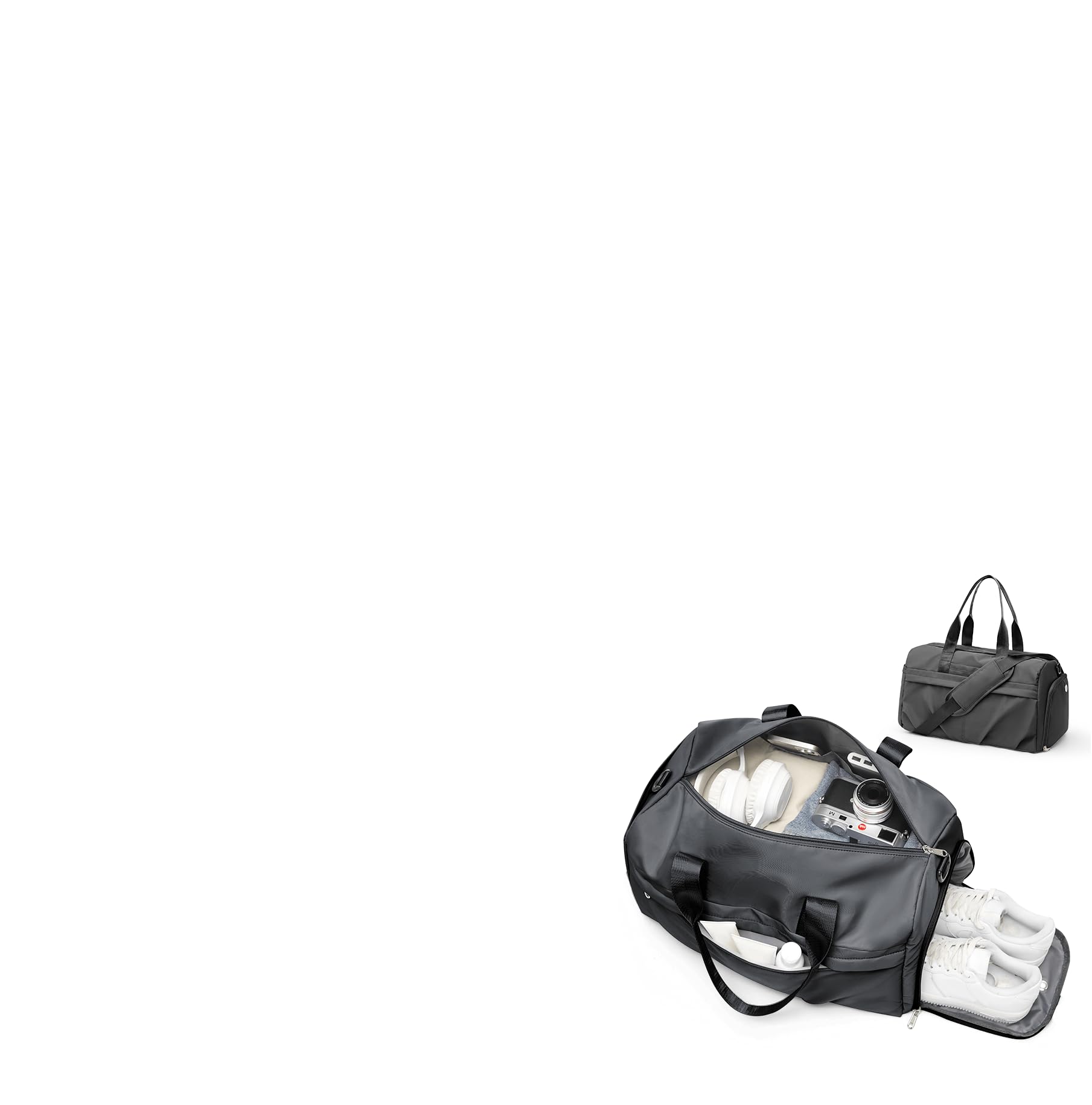 Gym Bag for Women Men with Shoe Compartment, Sport Duffel Bag, Waterproof Travel Weekender Overnight Carry on Bag for Yoga with Trolley Sleeve, Grey